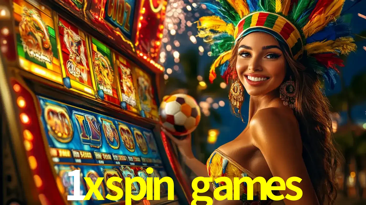 Mulher com um cocar de carnaval ao lado de uma máquina de caça-níqueis enquanto segura uma bola de futebol, mostrando a união da diversão de cassino e esportes no 1xspin games.