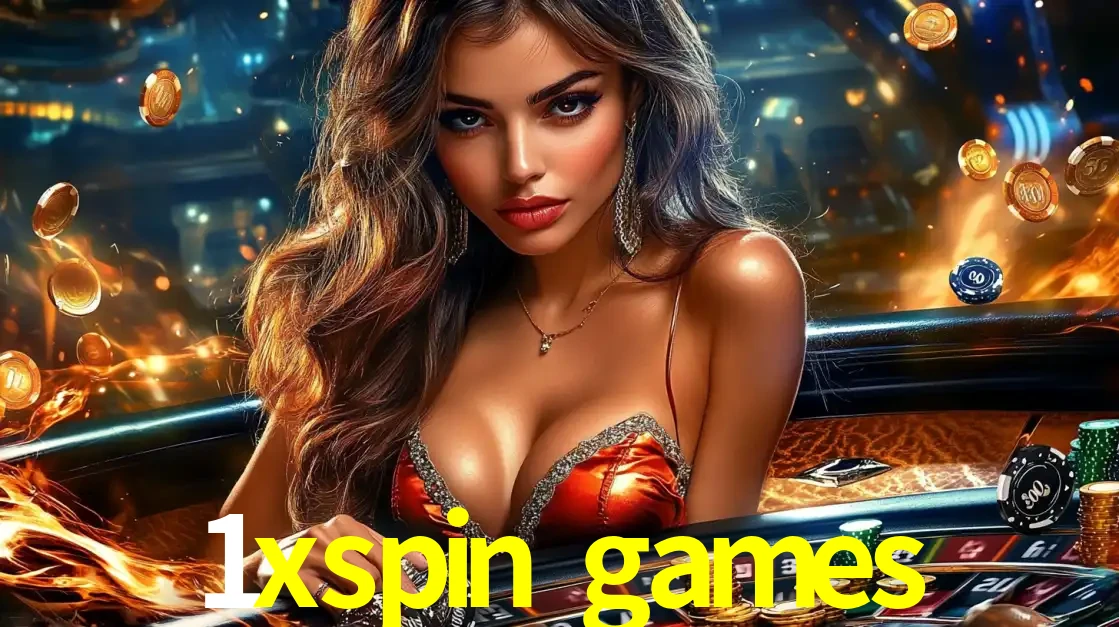 Mulher glamourosa em uma mesa de roleta com um fundo de chamas e moedas voadoras, pronta para fazer sua aposta e ganhar grandes prêmios no cassino ao vivo 1xspin games.