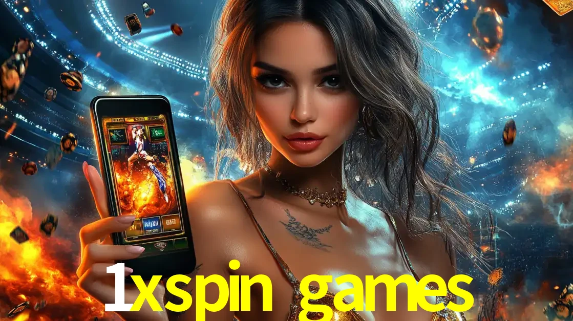 Mulher segurando um celular com um jogo de slot em destaque, tendo como fundo um estádio vibrante, simbolizando a emoção de jogar no cassino móvel 1xspin games.